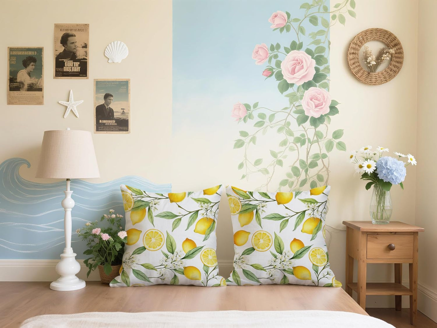 Spring Summer Lemons Throw Pillow Covers 18x18Inch Set of 2, Double-Side Print Decorative Pillowcases for Couch, Bedroom, Living Room (WL-DP-LS-Lemons, 18X18Inch)
