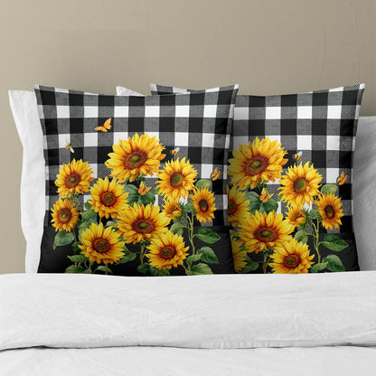 Spring Summer Pillow Covers - Sunflower Throw Pillow Covers Pack of 2 Floral Pillowcases Buffalo Plaid Cushion Cover 18x18 for Couch Bench Sofa Yellow