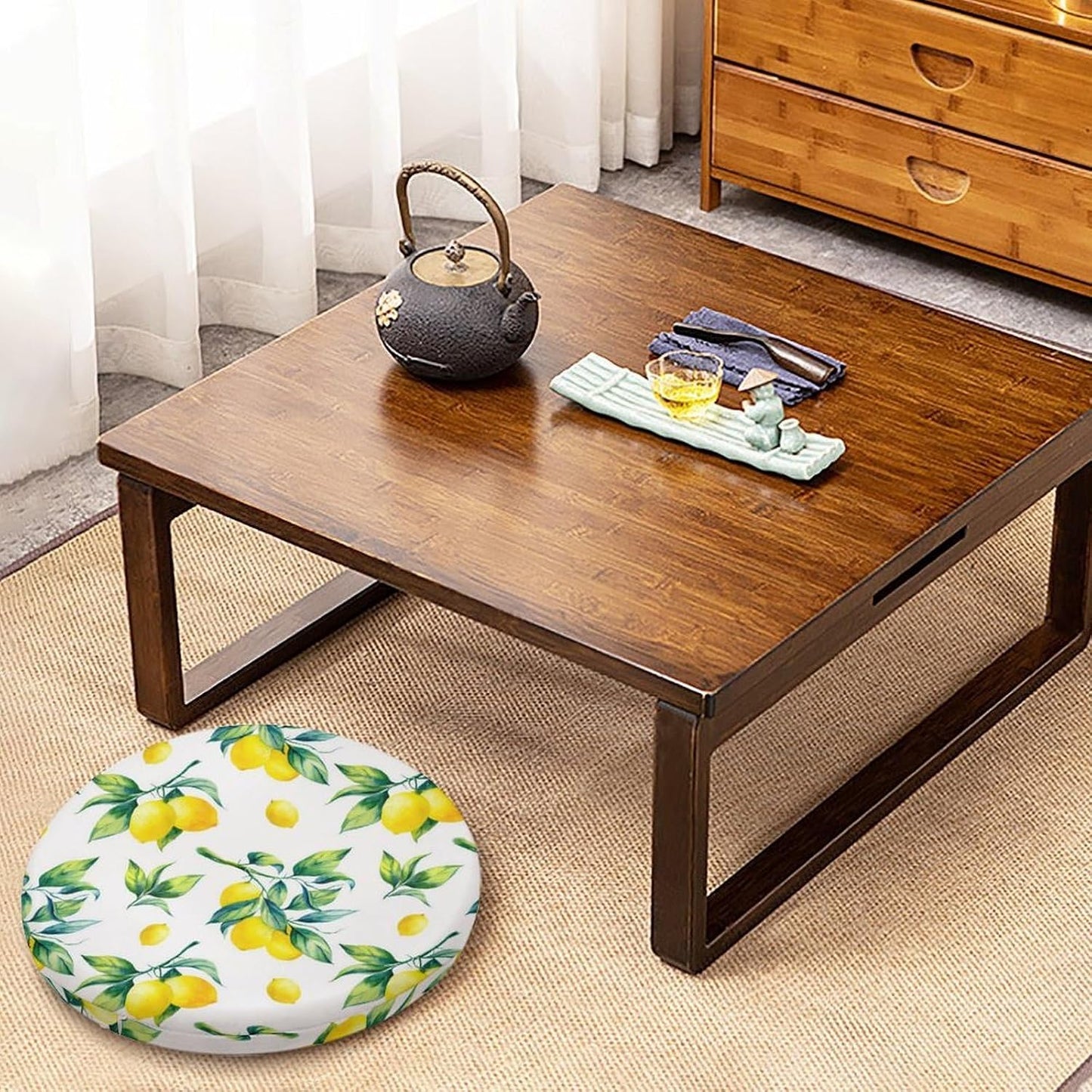 Yellow Lemons Premium Round Memory Foam Seat Cushion，Removable Cover, All Season Comfort, Durable Support