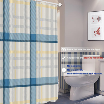 Batmerry Plaid Blue Decor Shower Curtain, Yellow Gingham Check Plaid Pattern Bathroom Decor Polyester Fiber Plastic Rings Quick-Drying Waterproof for Bathtubs/Bathroom, 72X72 Inches