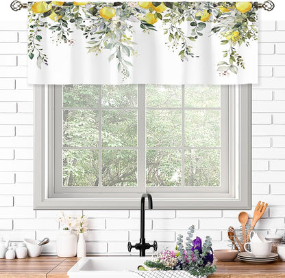 Sage Green Eucalyptus Lemon Botanical Leaves Valances Kitchen Curtains Flower Window Drapes Floral Plants Botanical Wildflower Bedroom Bathroom Living Room Treatment Tier 1 Panel 52Wx18H Inch