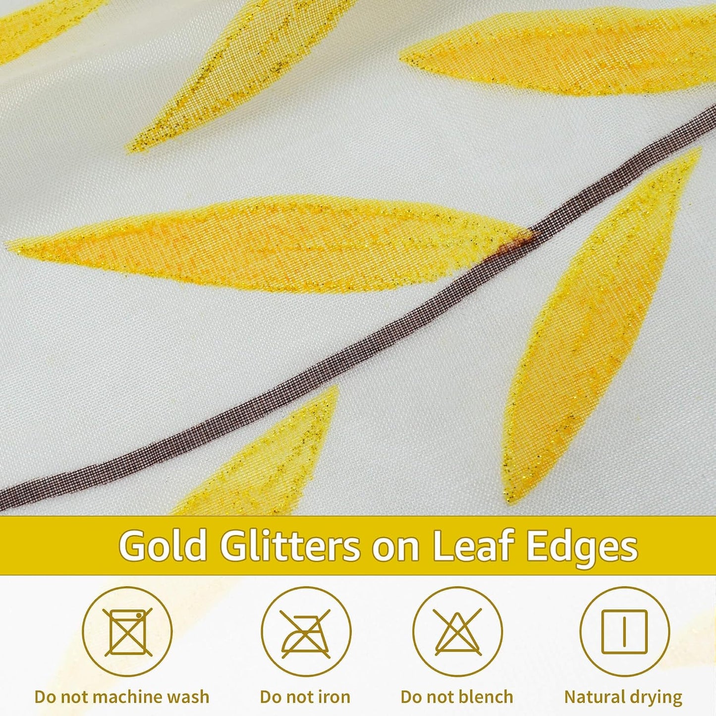 BROSHAN Yellow Sheer Curtain 108 inches Long for Living Room 2 Panels Set, Bright Yellow Leaf Pattern Curtains Printed Bedroom Curtain Sheers Rod Pocket Transparent Voile Window Treatment Drapes