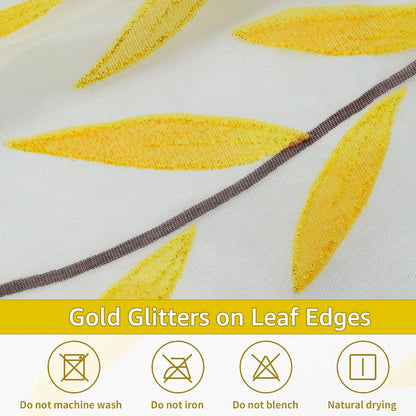 BROSHAN Yellow Sheer Curtain 108 inches Long for Living Room 2 Panels Set, Bright Yellow Leaf Pattern Curtains Printed Bedroom Curtain Sheers Rod Pocket Transparent Voile Window Treatment Drapes