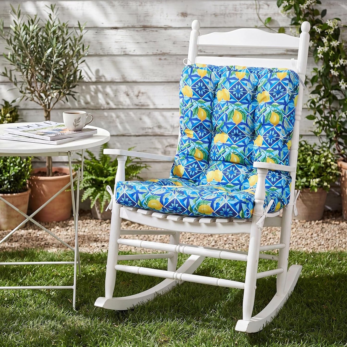 Hoteam 4 Set Outdoor Patio Chair Cushions 20 x 42 in Deep Seat Waterproof Patio Cushions Set for Furniture Replacement Removable Seat and Back (Mediterranean Lemon)