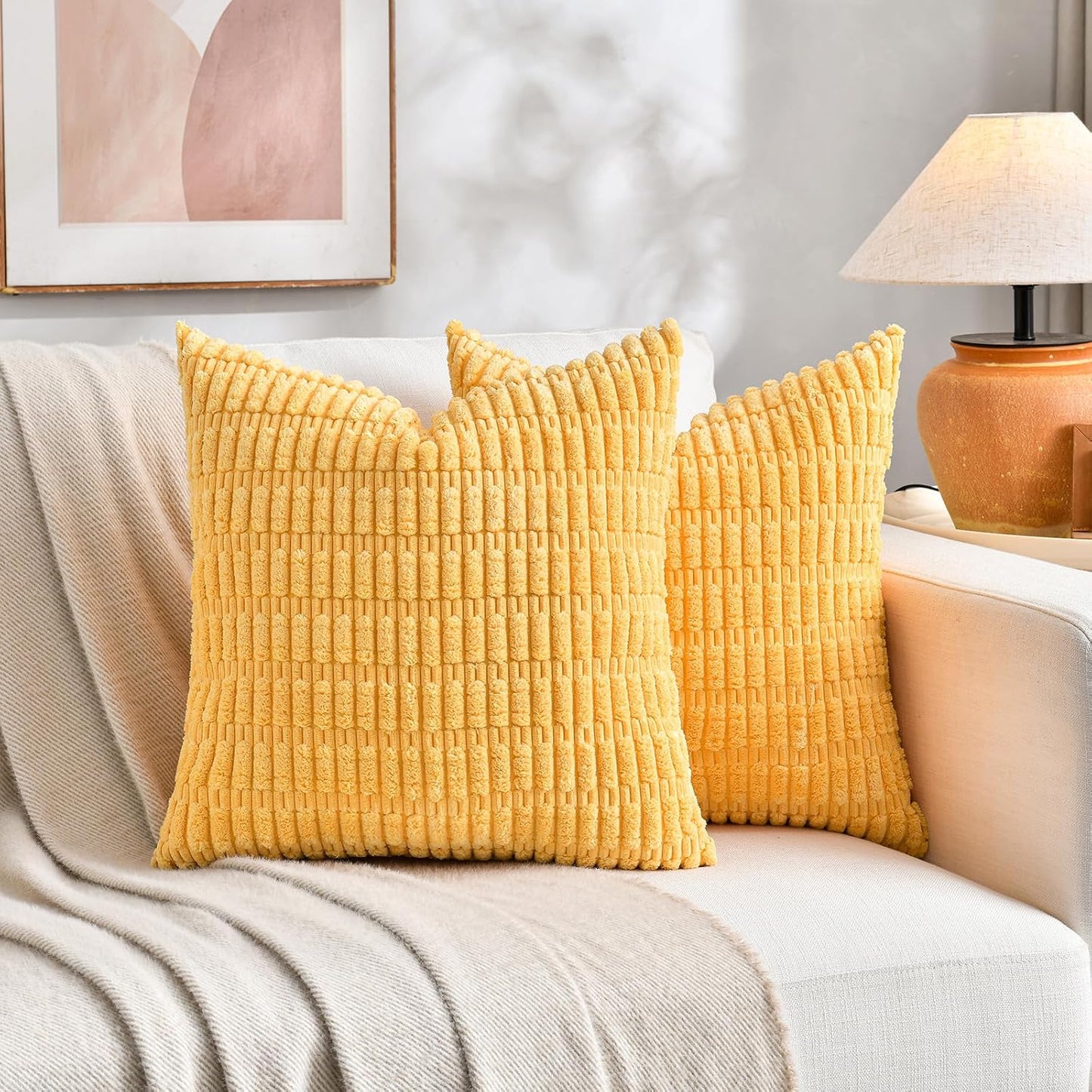 Fancy Homi 4 Packs Decorative Throw Pillow Covers for Living Room Couch Bed, Modern Farmhouse Boho Home Décor Accent Cushion Case, 18" x 18", Yellow Green Series