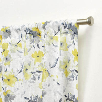 Nicole Miller NEW YORK Hattie Light Filtering, Semi Sheer Rod Pocket Curtain Panels, 54"x96", Yellow, Set of 2