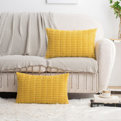 HWY 50 Mustard Yellow Corduroy Decorative Throw Pillow Covers 12x20 Inch Rectangle, Pack of 2, Soft Striped Farmhouse Boho Cushion Cases for Couch Sofa Bed Living Room