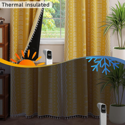 ColorBird Boho Blackout Curtains 2 Panels 84 Inch Length Mustard Yellow Thermal Insulated Southwest Window Treatment Patterned Western Black Out Patterned Curtain Drapes for Living Room Bedroom