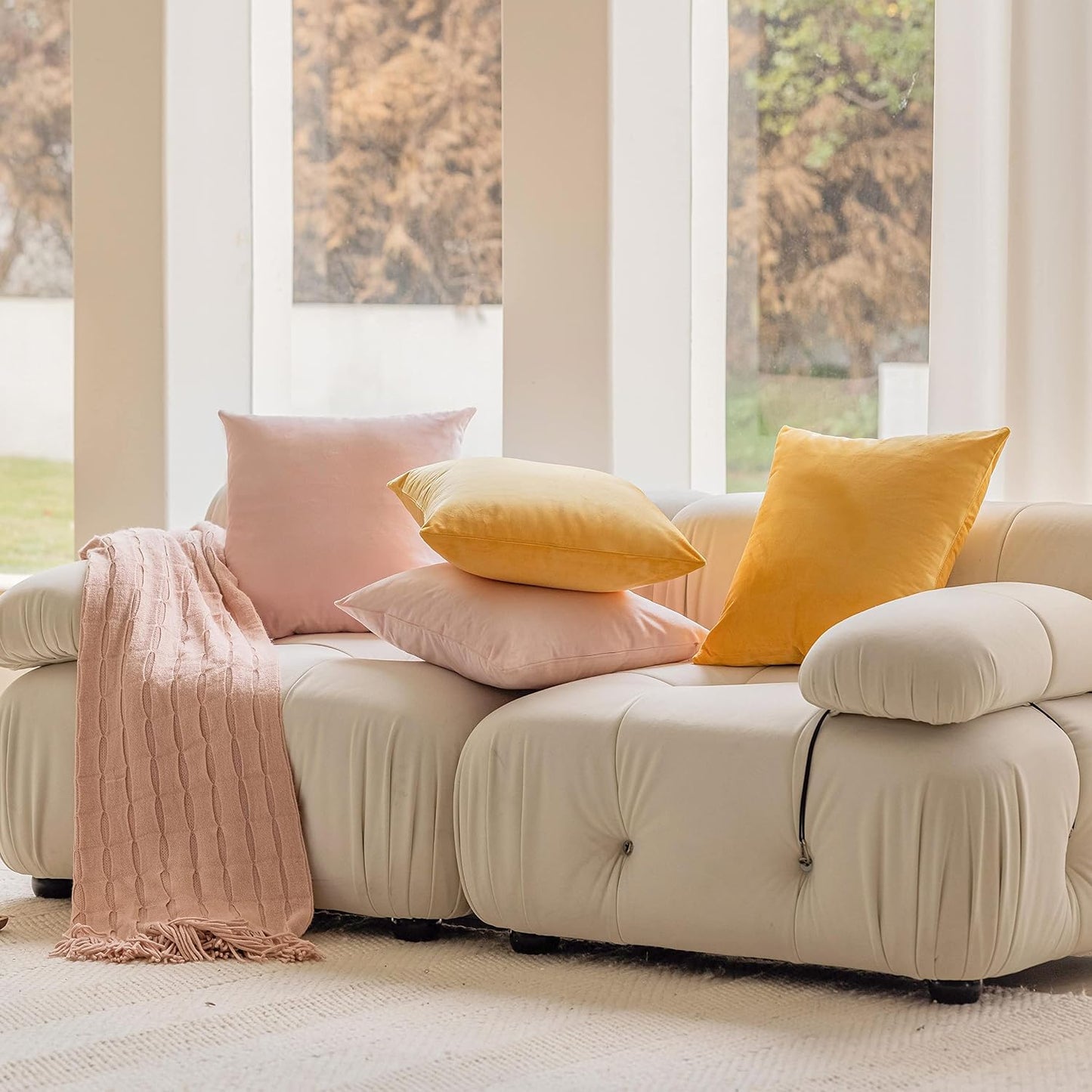 Home Brilliant Yellow Pillow Covers 18x18 Velvet Holiday Decorative Throw Pillows Solid Square Accent Pillowcases for Living Room Couch Bench Summer Decor, 2 Pieces 18 inch(45cm), Yellow