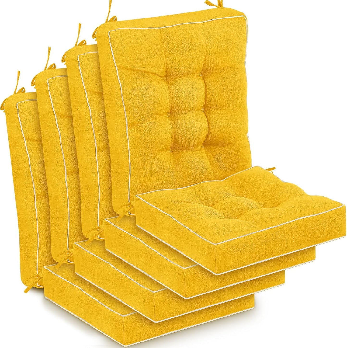Juexica 4 Sets Outdoor Patio Cushions High Back Outdoor Chair Cushions Rocking Cushion Patio Fastness Chair Pads with Ties for Seasonal Indoor Home Office(Yellow,16 x 16 x 3.5)