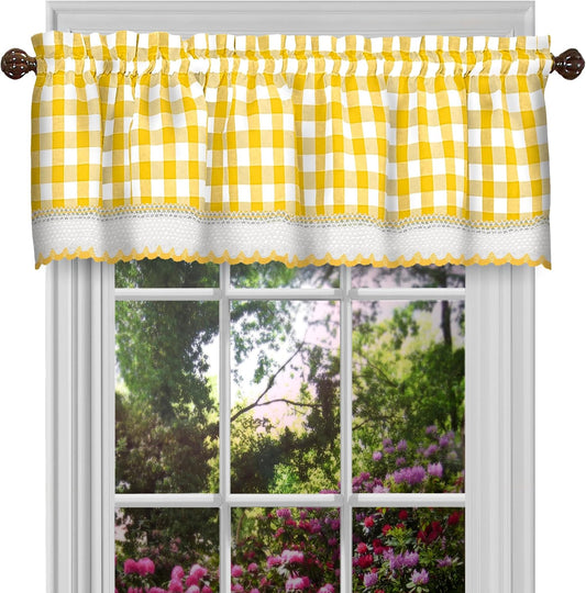 ACHIM Buffalo Check Valance Window Curtains - 58 Inch Width, 14 Inch Length - Yellow & White Plaid - Light Filtering Farmhouse Country Drapes for Bedroom Living & Dining Room Home Décor
