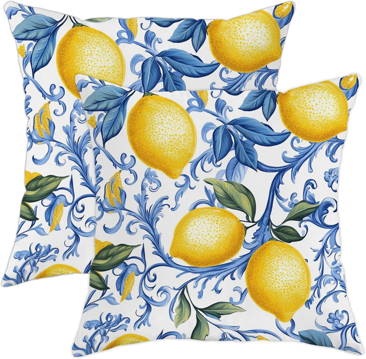 Lemon Pillow Covers Set of 2, Yellow Citrus Fruit Decorative Throw Pillows, Summer Home Decor for Couch Sofa Bed, Fresh Farmhouse Style Cushion Cases 20x20 Inch