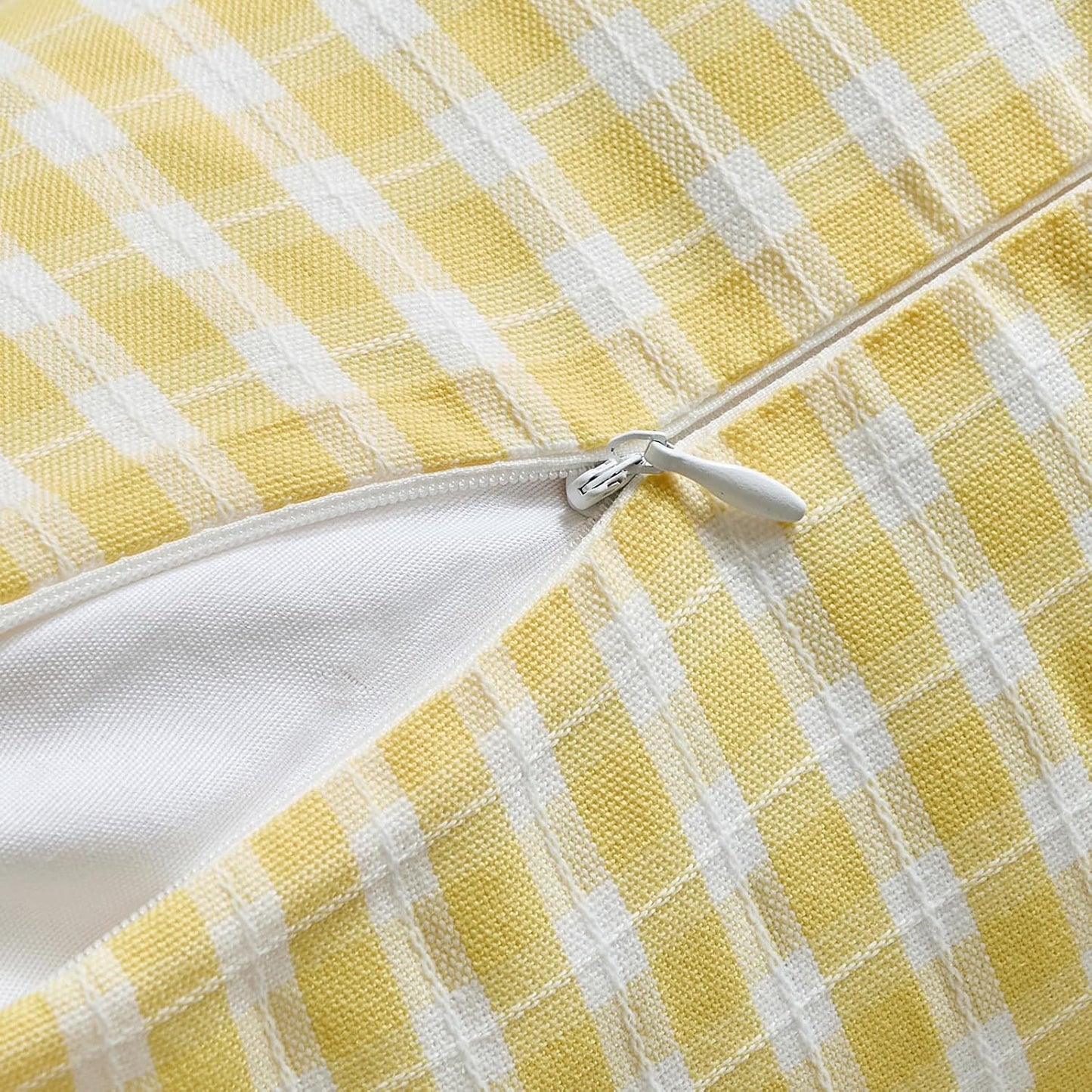 Yellow Gingham Throw Pillow Covers 18 x18 Set of 2, Farmhouse | Summer Outdoor Checkered Plaid Decorative Pillow Cover for Room Patio and Porch