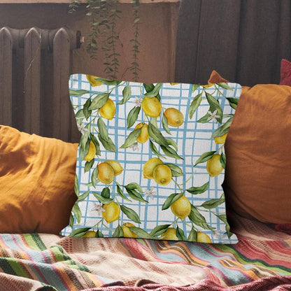 Lemon Pillow Covers 18x18,Yellow and Blue Mediterranean Summer Lemon Decor, Yellow and Blue Mediterranean Summer Throw Pillow Covers for Home Bedroom Couch