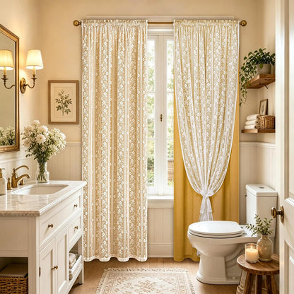 ASPMIZ Linen Curtains for Living Room Double Layer Curtains with Linen Lace, Mustard Yellow Bedroom Curtain Light Filtering, Rod Pocket Drapes 84 Inch Length 2 Panels Set with 2 Tiebacks, 52x84