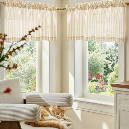 jinchan Linen Stripe Valance for Window 16 Inch Modern Rustic Farmhouse Valance for Kitchen Living Room Bathroom Window Treatment Light Filtering Rod Pocket 1 Panel Mustard Yellow on Linen
