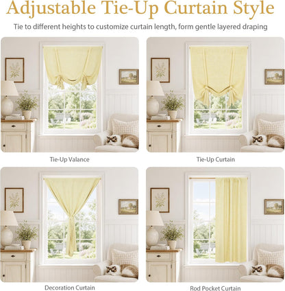 DriftAway Double Layer Linen Blackout Tie Up Curtains Thermal Insulated Fully Lined Balloon Roman Shade Bathroom Window Adjustable Rod Pocket for Small Window 39 Inch by 55 Inch Yellow