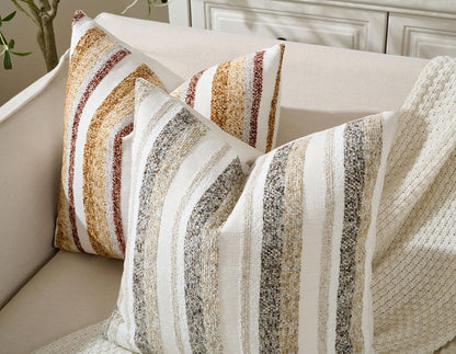 Zealax Modern Farmhouse Decorative Pillow Covers 20x20 Inch Boho Throw Pillows Soft Chenille Couch Cushion Covers, Set of 2 Velvet Striped Accent Pillows Cases for Sofa Bed Living Room, Golden Yellow