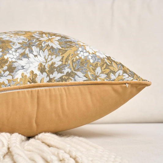 Alerfa Yellow Neutral Floral Pillow Cover 18 x 18 Inch, Vintage Chenille Square Couch Pillow Cover Soft Decorative Farmhouse Accent Pillowcase for Living Room Bedroom