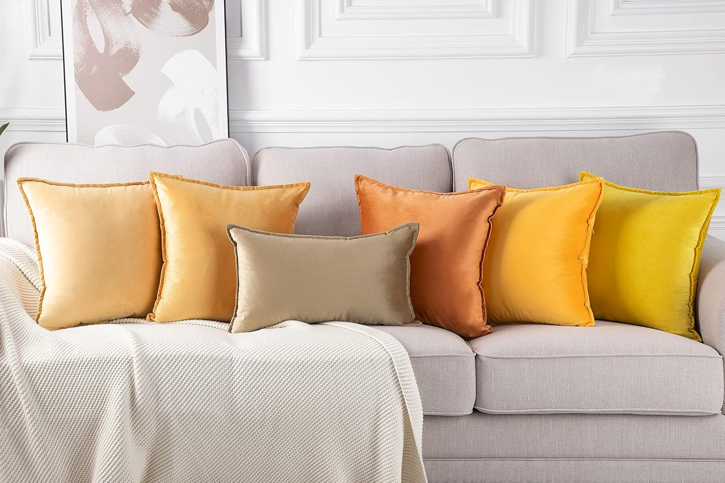 MADIZZ Set of 2 Super Soft Velvet Decorative Throw Pillow Covers 12x20 inch Lemon Yellow Rectangular with Fringe Luxury Style Cushion Case Pillow Shell for Sofa Bedroom