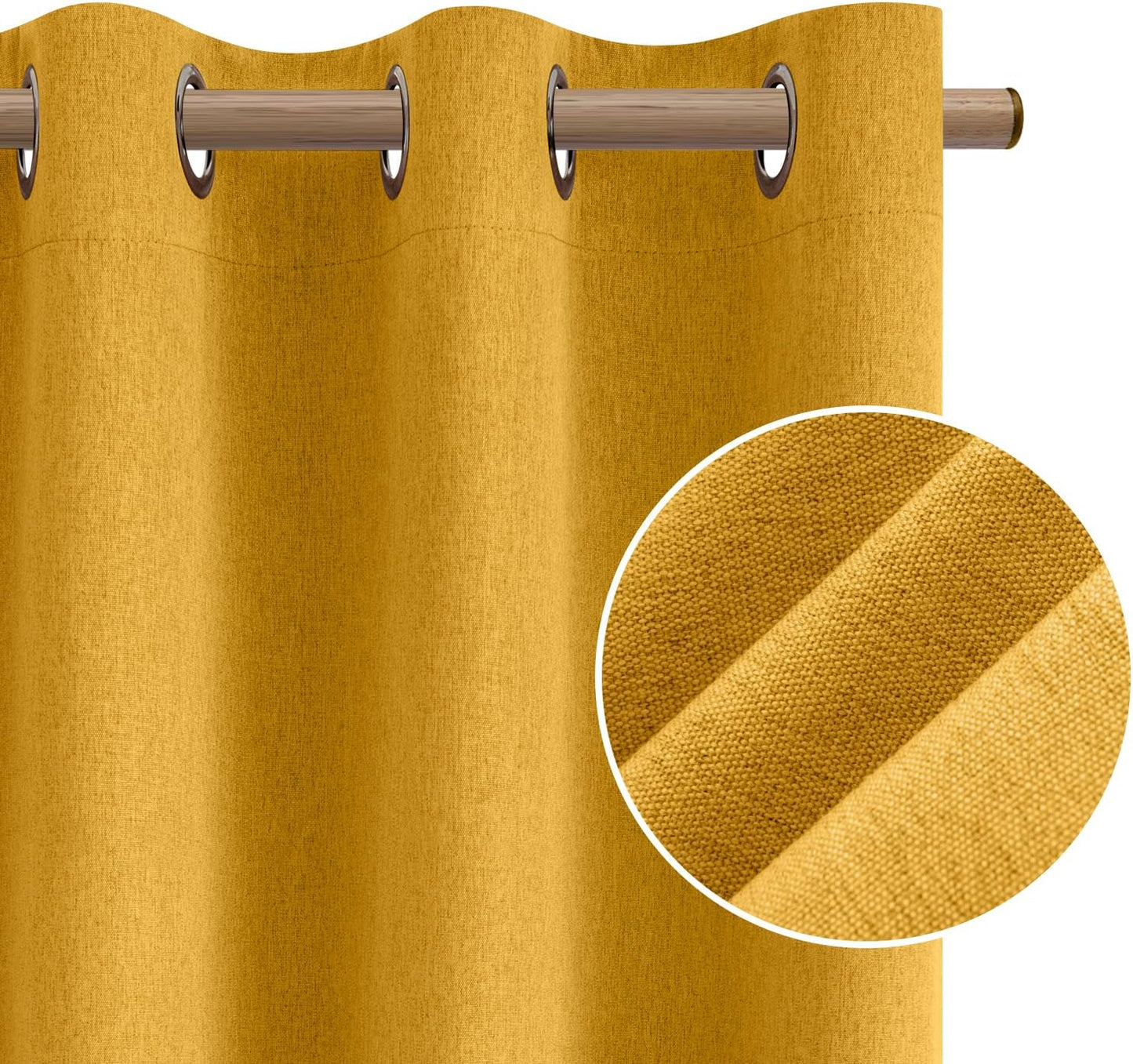 HOMEIDEAS Mustard Yellow 100% Blackout Curtains 2 Panels Linen Room Darkening Curtains 52 X 84 Inches Thermal Insulated Grommet Window Drapes with Liner for Living Room, Bedroom, Nursery