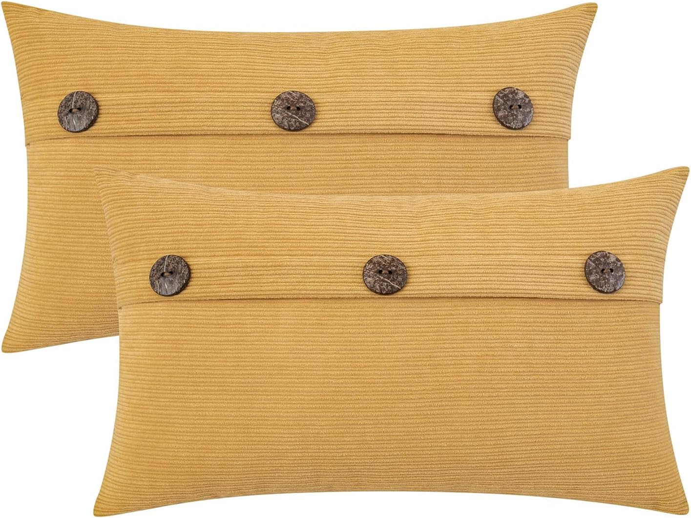 HWY 50 Mustard Yellow Chenille Throw Pillow Covers 12x20 Inch with Triple Buttons, Soft Farmhouse Accent Decorative Cushion Cases for Couch Sofa Living Room Pack of 2 Rectangle