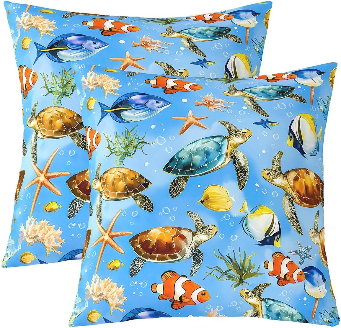 jejeloiu Sea Turtle Cushion Case,Fish Throw Pillow Covers 22"x22" 1Pcs,for Sofa Couch Bed Chair Car Beach Starfish Bedroom Home Decor,Summer Ocean Marine Underwater Animal Pattern