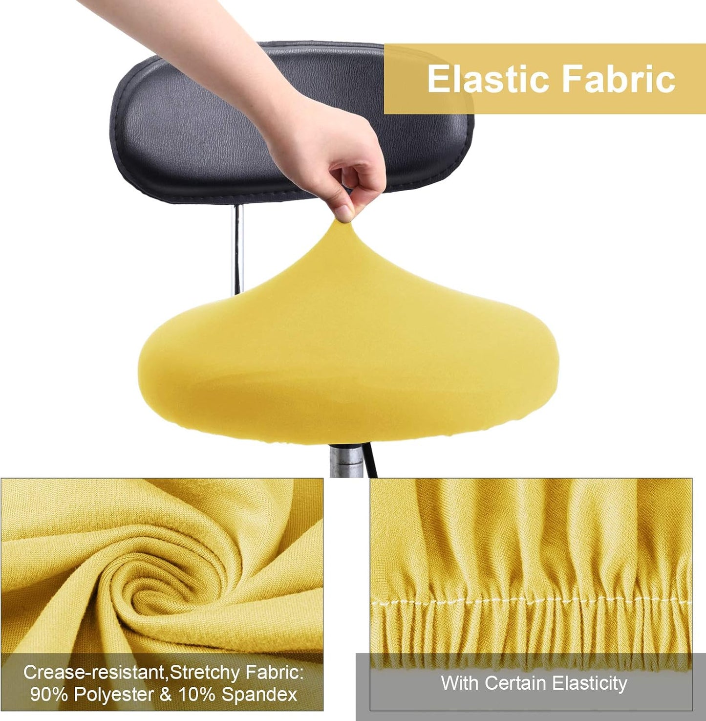 Tatuo Round Bar Stool Seat Covers Washable Stool Cushion Slipcover Elastic Bar Chair Covers for 14-17 Inch Chair (Yellow, 4 Pieces)