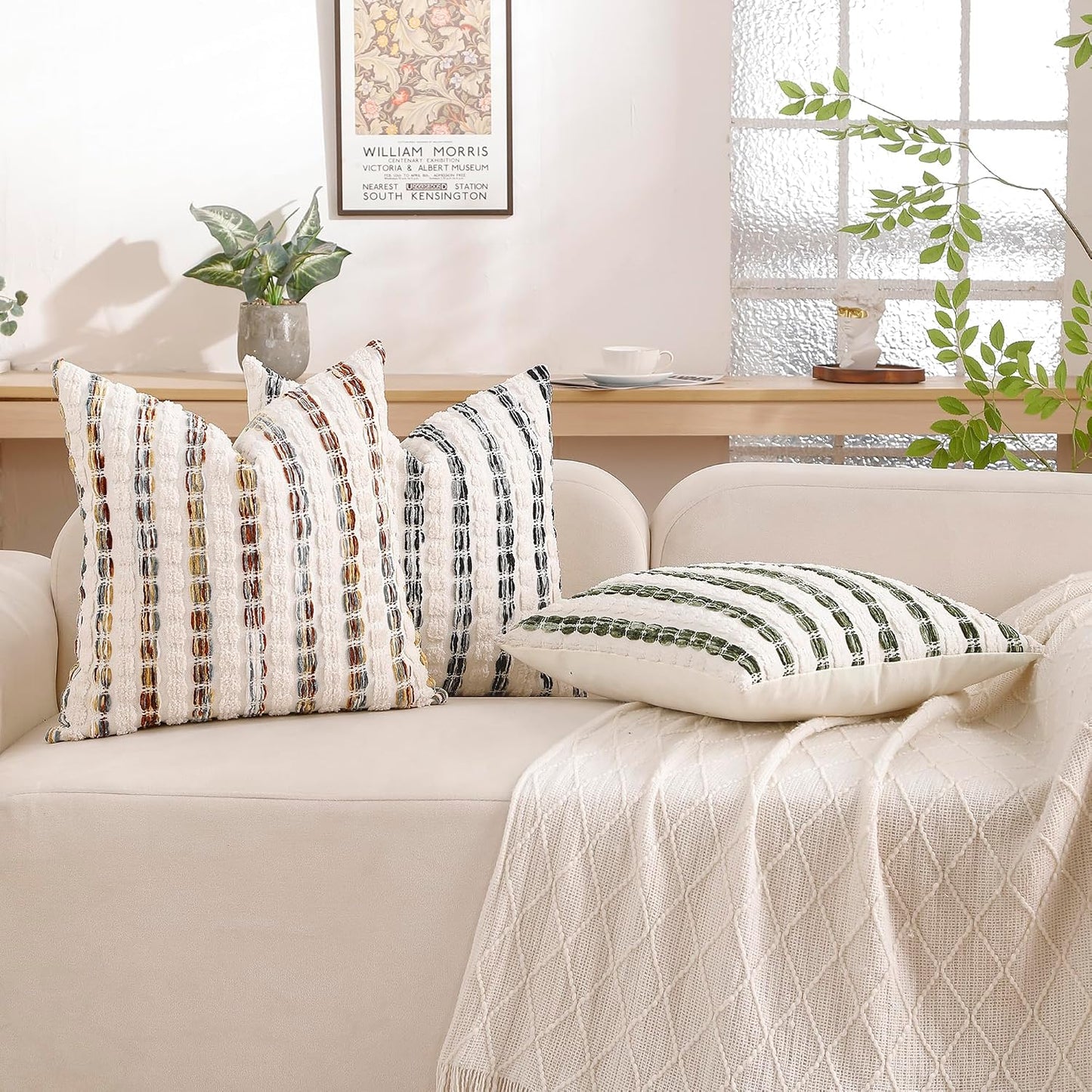 Pillow Covers 20x20 Set of 2 Yellow Striped Throw Pillow Covers Chenille Decorative Pillows Square Cushion Cover for Sofa Couch Bed Living Room Winter Decoratives.