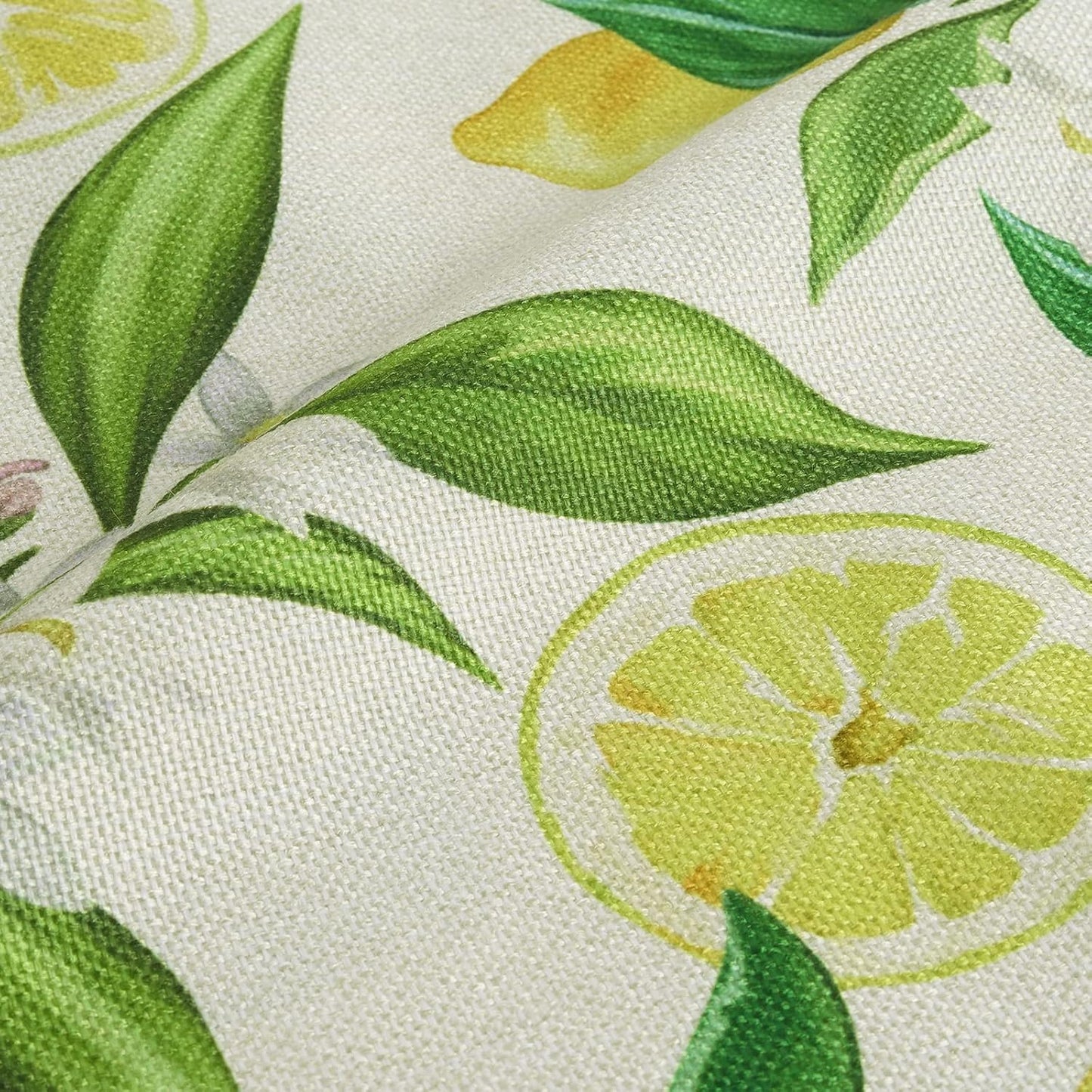 Bonhause Summer Lemon Pillow Covers 18 x 18 Inch Set of 4 Yellow Fruit Floral Green Leaves Outdoor Decorative Polyester Linen Pillowcases for Sofa Couch Bedroom Home Décor