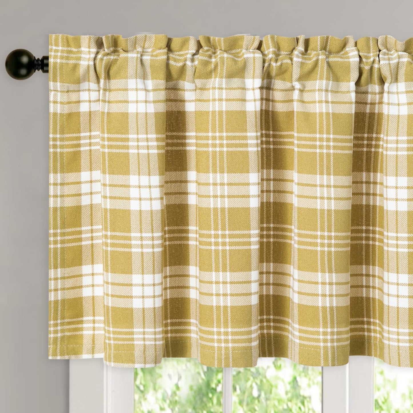 VOGOL Yellow Buffalo Check Kitchen Valances for Windows, 52 x 18, 1 Panel | Classic Checked Pattern, Cheerful Kitchen Accent, Rod Pocket Top, for Cafe or Bathroom Windows