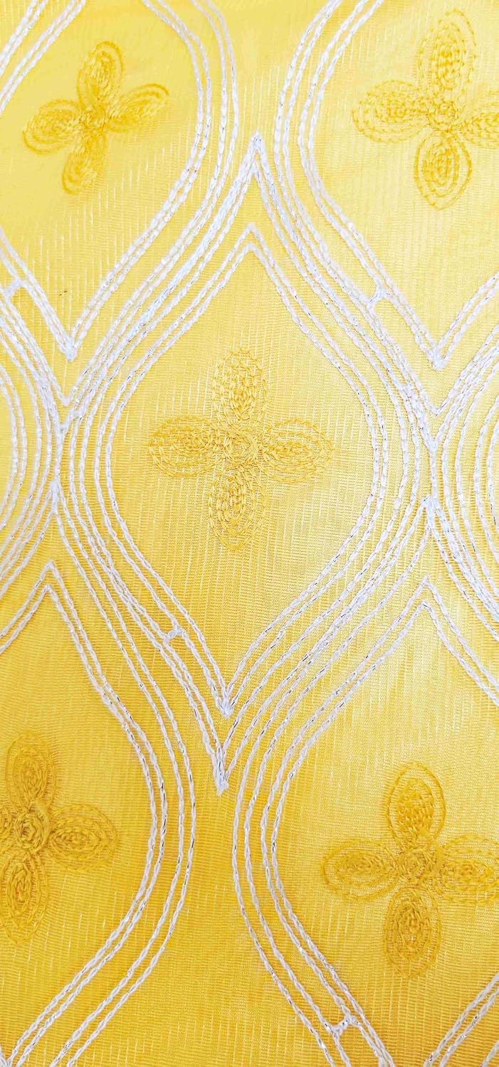 Generic Jacquard Window 84 Inch Length Curtain Drapes w/Attached Valance + Faux Silk Backing + 2 Tassels, Floral Curtain Drape for Living/Dining Rooms, Rod Pocket Chloee (Yellow)