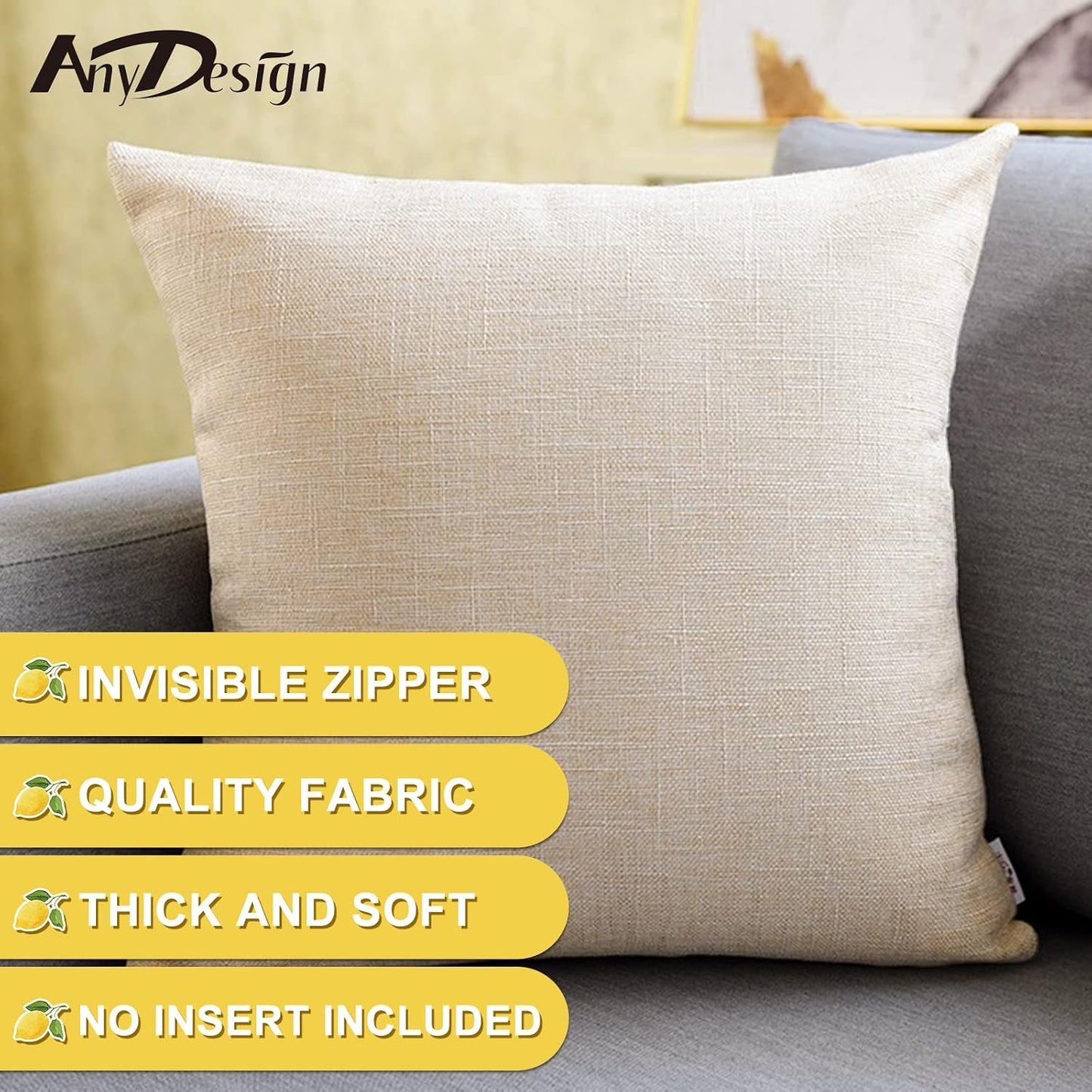 AnyDesign Lemon Pillow Covers 18 x 18 in Summer Farmhouse Throw Pillow Case Watercolor Buffalo Plaids Truck Hello Sunshine Cushion Cases for Home Sofa Couch, 4 Pack