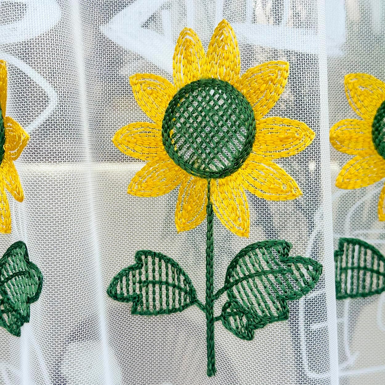 2 Panels Sunflower Lace Sheer Kitchen Curtains 24 Inch Length Spring Embroidered Tier Curtain Farmhouse Rod Pocket Light Filtering Cafe Curtains for Living Room Bedroom (Yellow,39"x24")