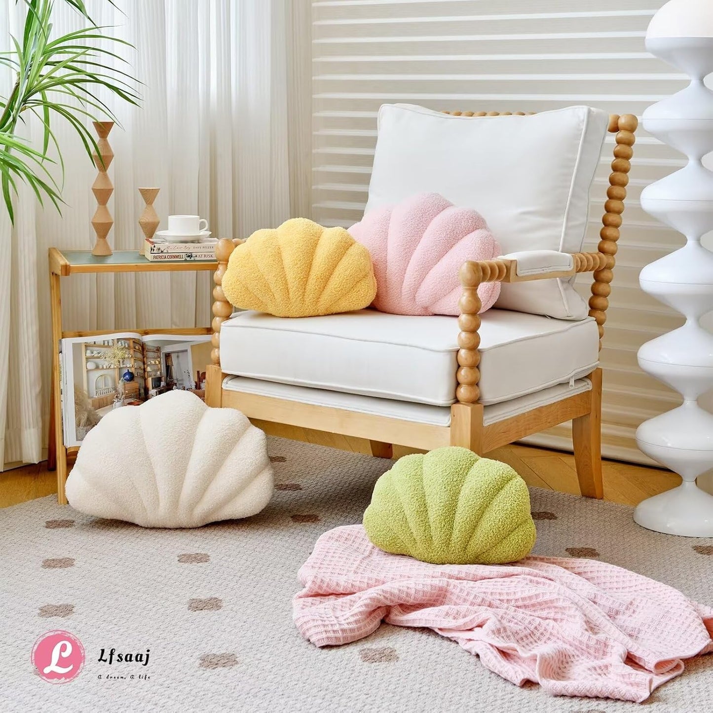 Lfsaaj Yellow Seashell Throw Pillows, Shell Shaped Throw Pillows, 13 Inch Soft Home Decorative Pillow Plush Cushion for Bed Couch Living Sofa Room Decor Accent Throw Pillow