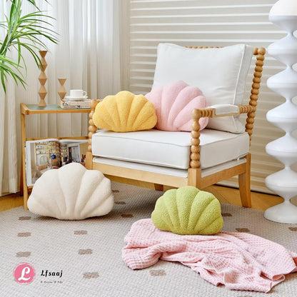 Lfsaaj Yellow Seashell Throw Pillows, Shell Shaped Throw Pillows, 13 Inch Soft Home Decorative Pillow Plush Cushion for Bed Couch Living Sofa Room Decor Accent Throw Pillow
