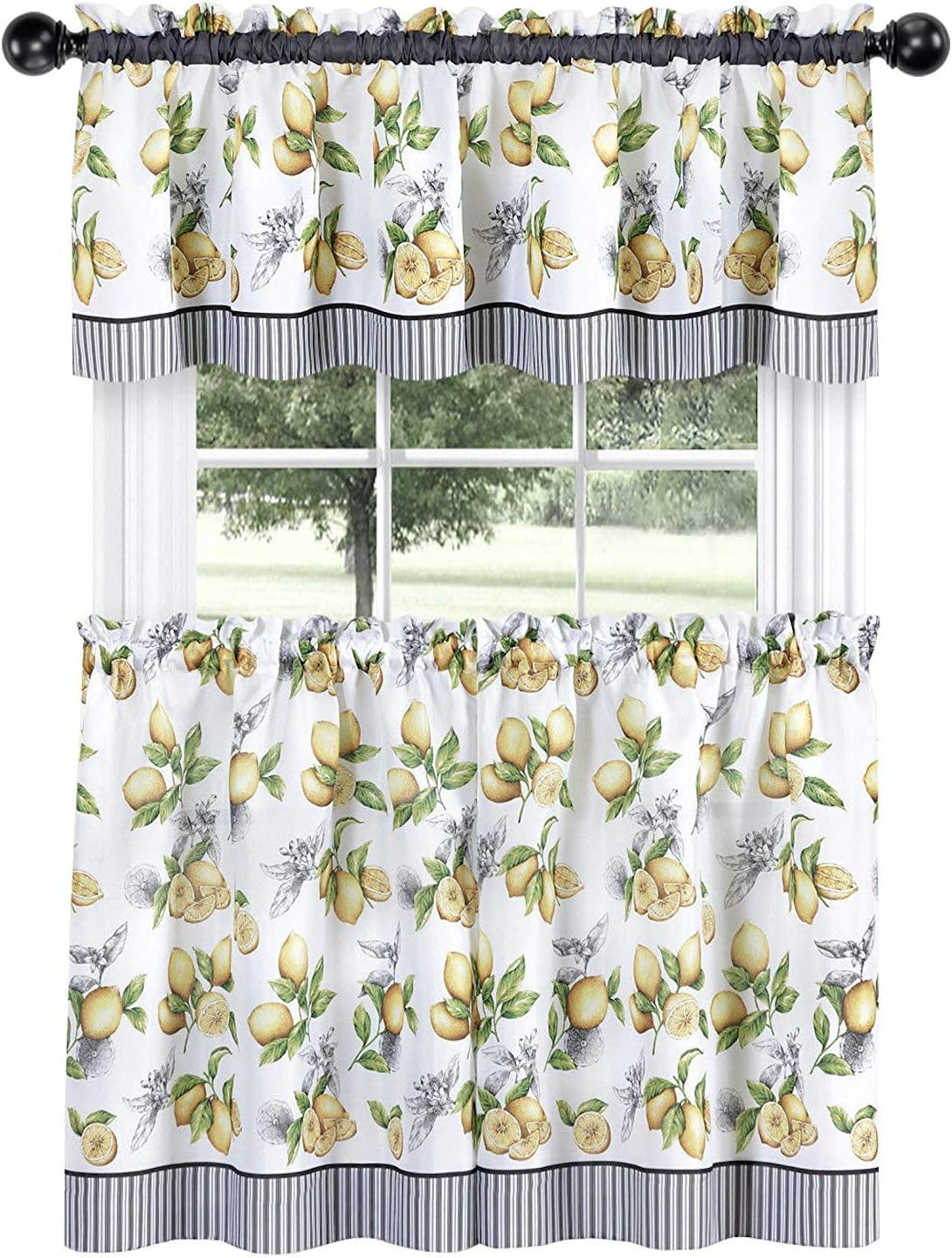 GoodGram Complete 3 Pc Café Style Semi Sheer Country Lemons Kitchen Curtain Tier & Valance Set - Assorted Sizes