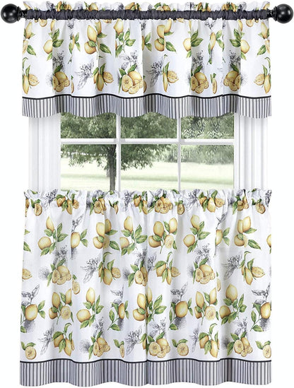 GoodGram Complete 3 Pc Café Style Semi Sheer Country Lemons Kitchen Curtain Tier & Valance Set - Assorted Sizes