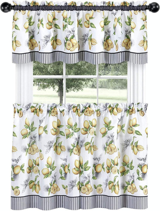 GoodGram Complete 3 Pc Café Style Semi Sheer Country Lemons Kitchen Curtain Tier & Valance Set - Assorted Sizes