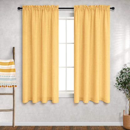Mrs.Naturall Lemon Yellow Curtains 45 Inch Length for Kitchen, Sunflower Decor Rod Pocket Short Semi Sheer Bright Curtains for Bathroom Window