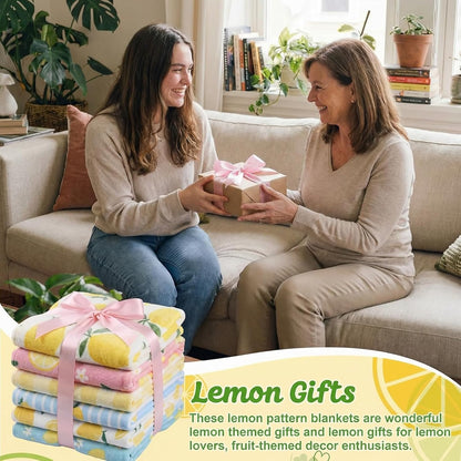 Moukeren 6 Pcs Lemon Flannel Blanket Bulk Gifts Fruit Pattern Lightweight Throw Blankets Home Living Room Sofa Chairs Decor Lemons Gifts for Mom Women Lemon Party Favors