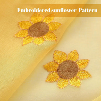 Tegeme 2 Panels Yellow Sunflower Sheer Curtains for Girl Boy Bedroom 84 Inches Long Embroidered Voile Curtains Decorative Coquettish Sheer Shades Linen Semi Window Decor for Summer Home Party Office