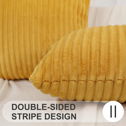 Simmore Decorative Fall Throw Pillow Covers 18x18 Set of 2, Soft Natural Plush Flannel Double-Sided Fluffy Couch Pillow Covers for Sofa Living Room, Mustard Yellow