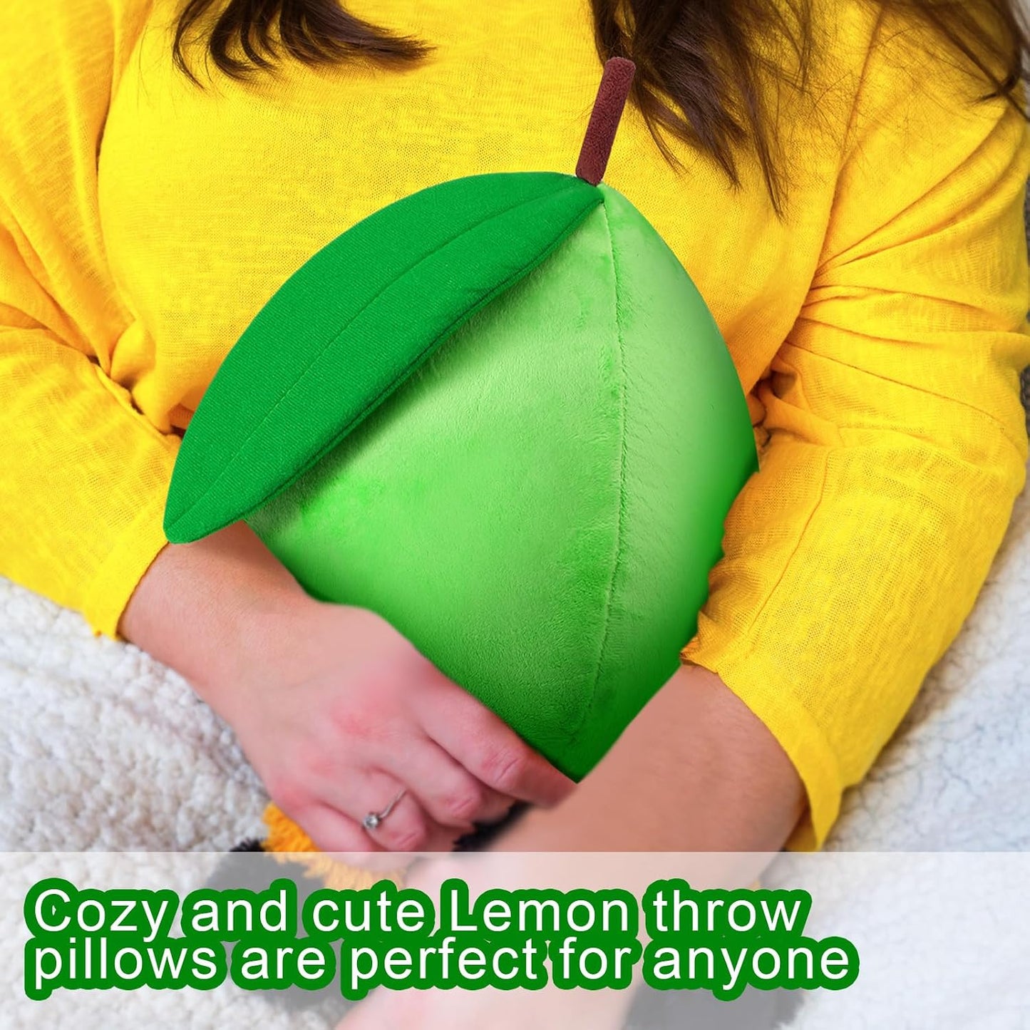 Vercraft 2 Pcs Decorative Lemon Plush Fruit Cute Throw Pillow Kawaii Yellow Hugging Plushies Gift Soft Novelty Green Plush Pillow Cushion Seat Decor for Home 13.8 Inch(Lemon)