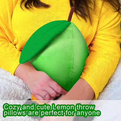 Vercraft 2 Pcs Decorative Lemon Plush Fruit Cute Throw Pillow Kawaii Yellow Hugging Plushies Gift Soft Novelty Green Plush Pillow Cushion Seat Decor for Home 13.8 Inch(Lemon)
