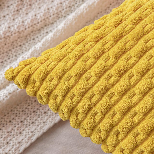 MIULEE Pack of 2 Decorative Throw Pillow Covers 18x18 Inch Soft Boho Striped Textured Corduroy Pillow Covers Modern Farmhouse Home Decor for Couch Bed Sofa Living Room Mustard Yellow