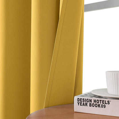 CUCRAF Blackout Curtains 63 inch Length 2 Panels Set, Room Darkening Drapes for Living Room Bedroom, Thermal Insulated Light Blocking Grommet Window Curtain (W52 x L63 Inch, Lemon Yellow)