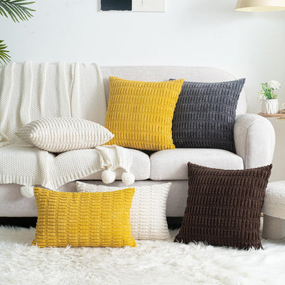 Pack of 2 Corduroy Decorative Throw Pillow Covers 18x18 Inch Soft Boho Striped Pillow Covers Modern Farmhouse Home Decor for Summer Sofa Living Room Couch Bed Mustard Yellow