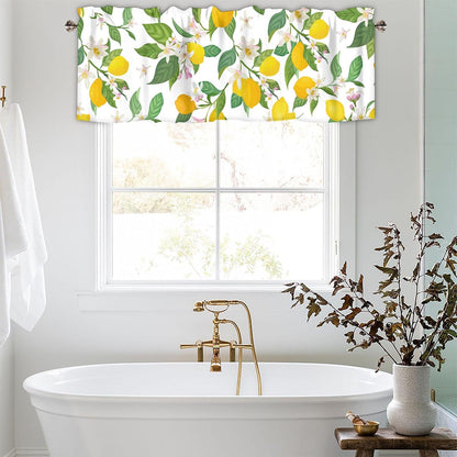 Floral Lemon Curtain Valances for Windows, Kitchen Valance Rod Pocket Window Treatments Short Curtains for Bathroom Bedroom Living Room Farmhouse Decor 42x12 Inch,1 Panel