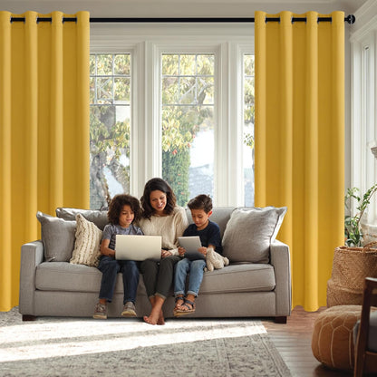JIUZHEN Blackout Curtains with Tiebacks - Thermal Insulated, Light Blocking and Noise Reducing Grommet Curtain Drapes for Bedroom and Living Room, Set of 2 Panels, Yellow, 42 x 45 Inch Length